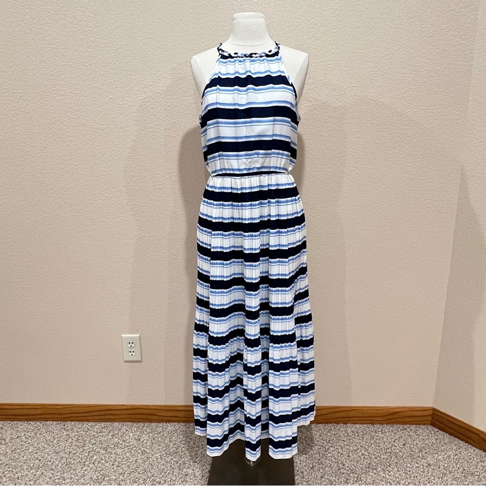 Arloh Blue Striped Halter Maxi Dress Size Small - Picture 2 of 12